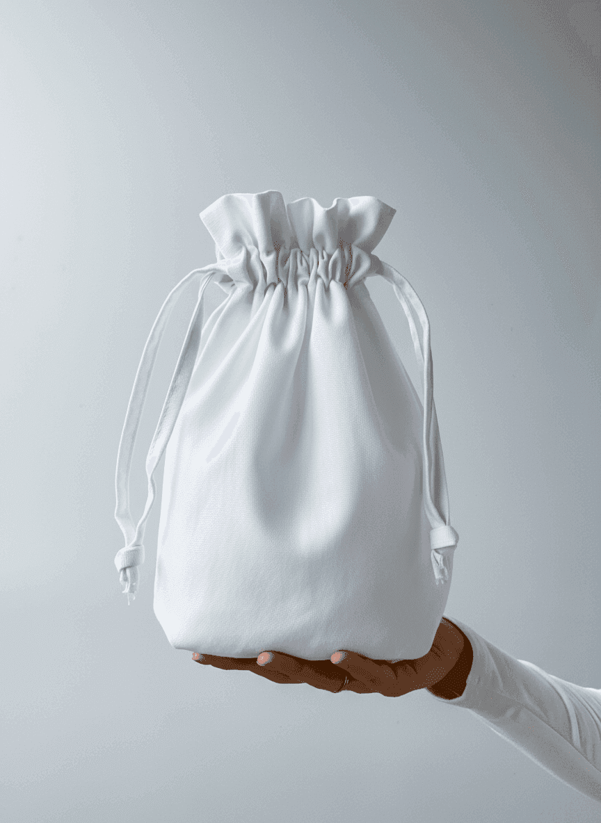 Мішечок-кісет із двонитки напівпанама (бавовна середньої щільності), білий відбілений — преміальний багатоцільовий мішечок із шнурівкою для подарунків і зберігання без друку розмір: 25см х 30см x 18.5см