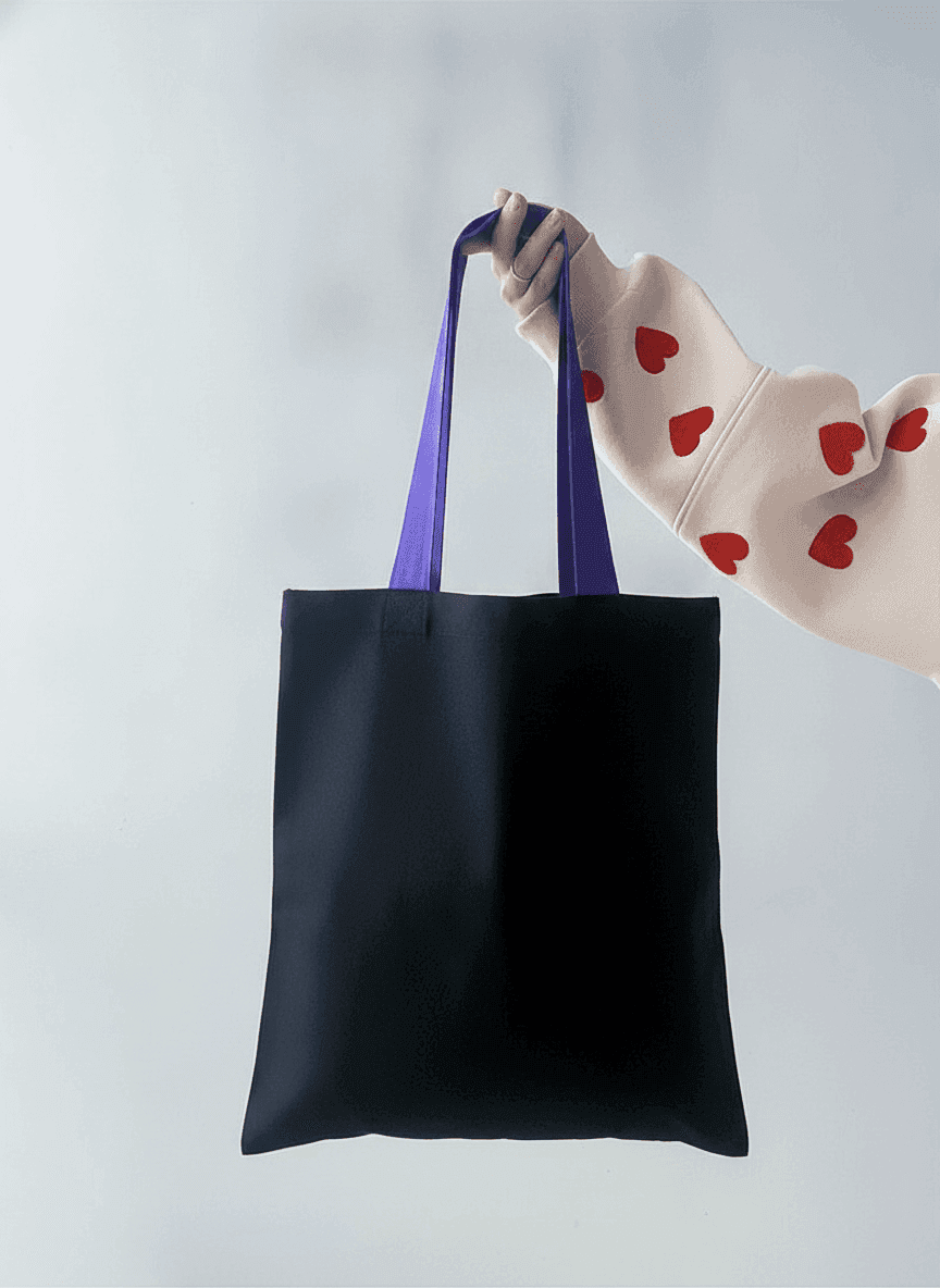 Sturdy Black Grocery Tote with Colorful Straps