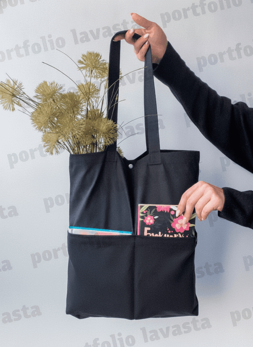 Black Twill Bag with Snap Pockets