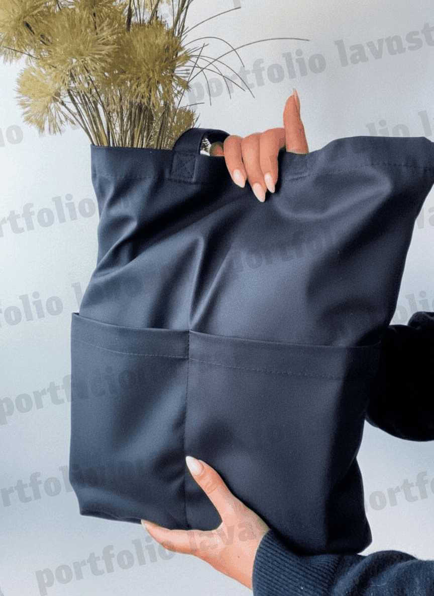 Black Twill Bag with Snap Pockets