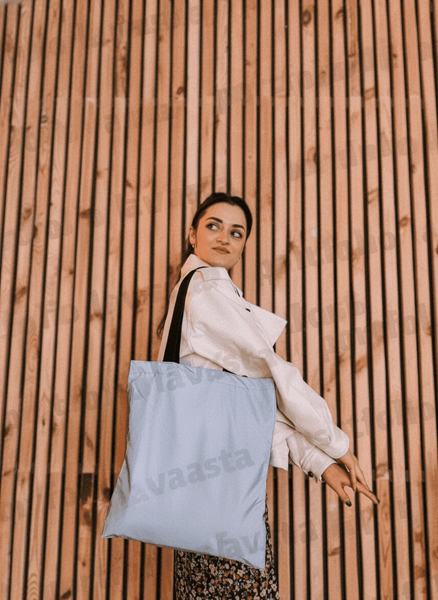 Reflective tote bag with black handles