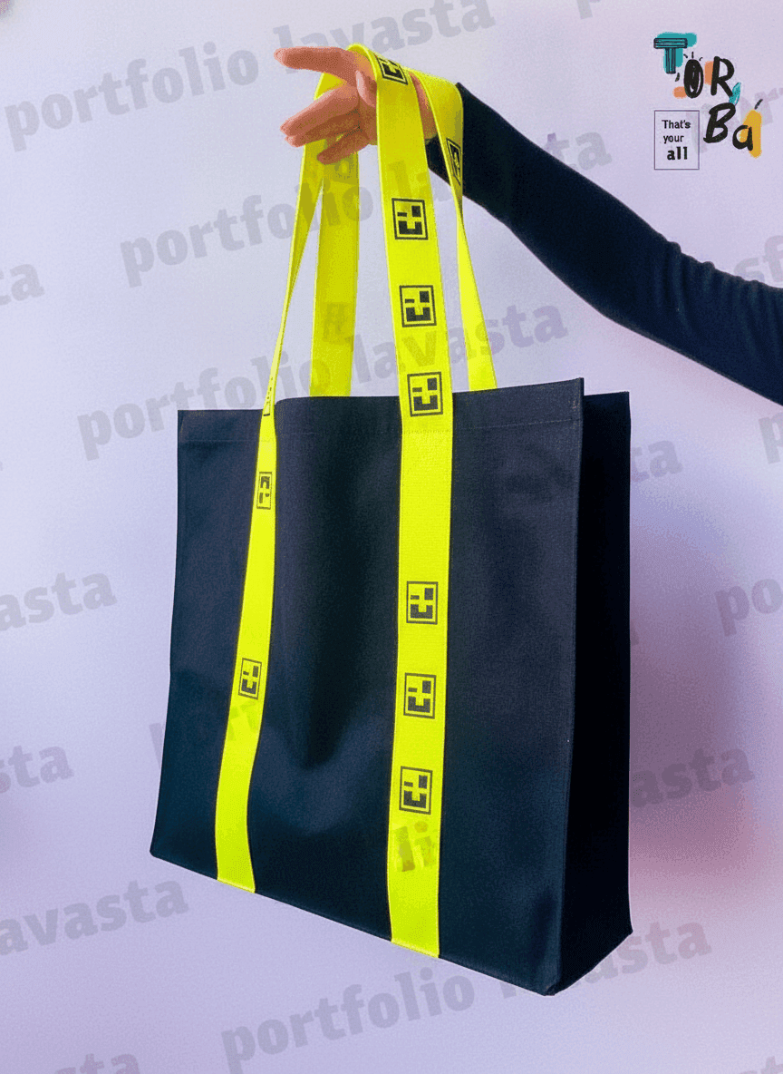 Roomy Cotton Tote Bag with Yellow Handles