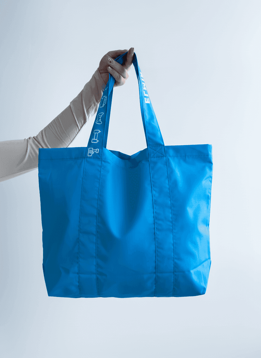 Бирюзовый шопер из хлопковой саржи с длинными ручками