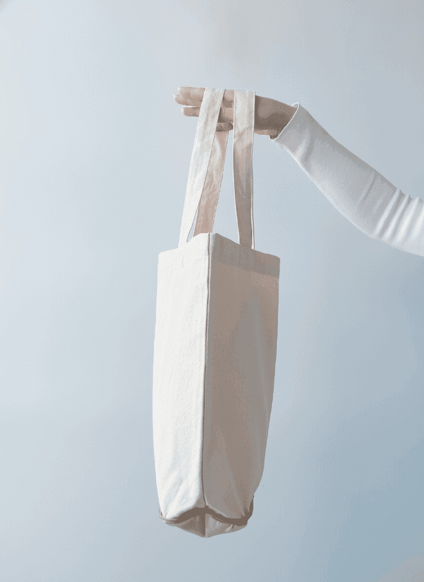 Light Beige Natural Fabric Zippered Bag
