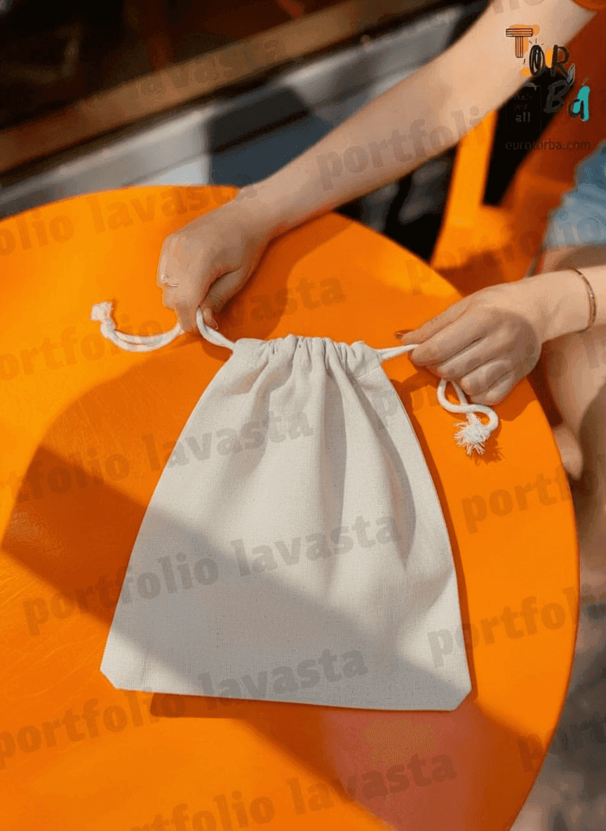 Natural Twill Double Drawstring Pouch