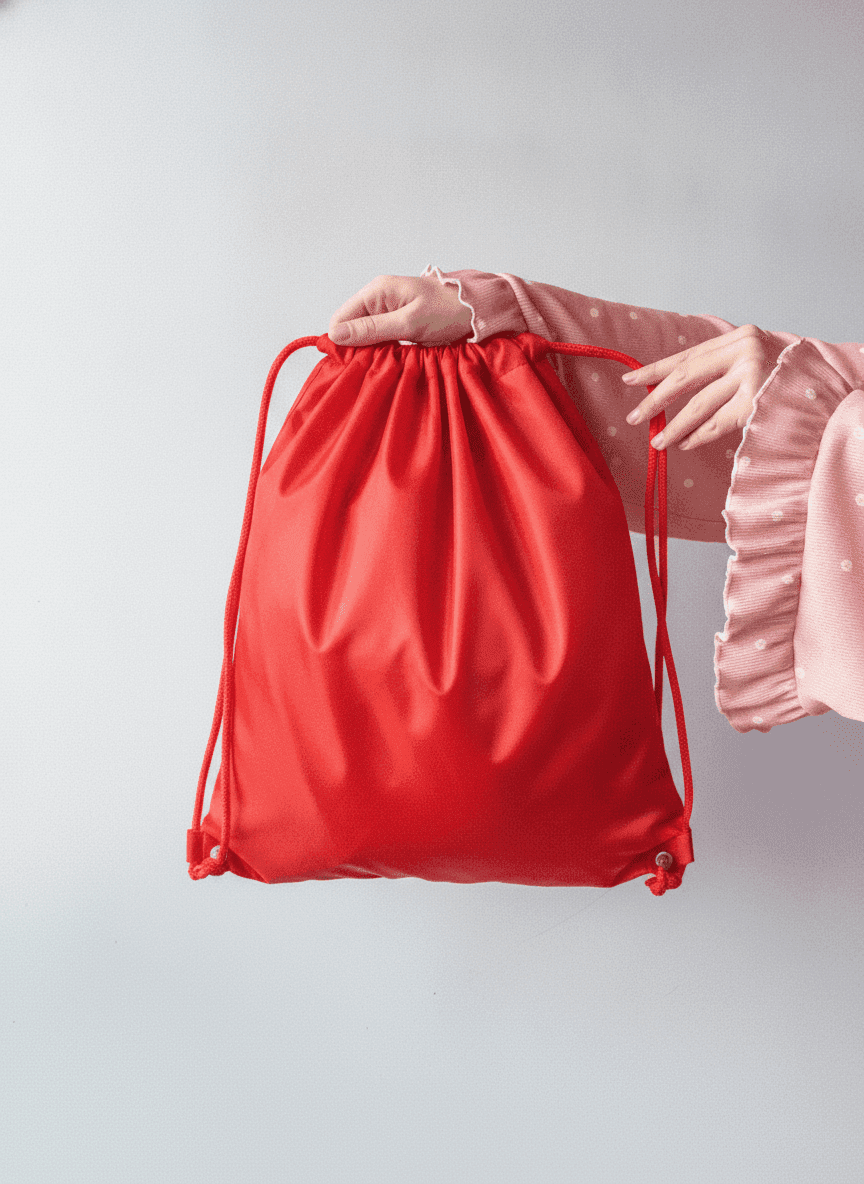 Red water-resistant nylon backpack with reflective strip
