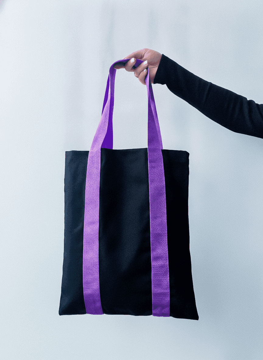 Sturdy Cotton Tote with Purple Sewn Handles