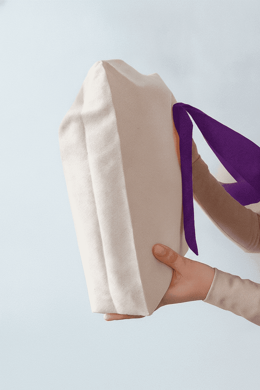 Cotton Tote Bag with Pocket and Purple Handles