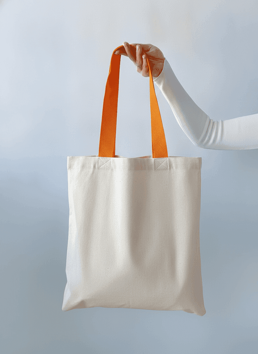 Natural Tote Bag with Pocket & Orange Handles