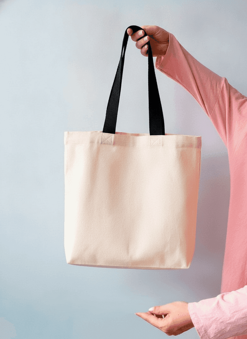 Twill Reinforced Bottom Tote Bag with Black Handles