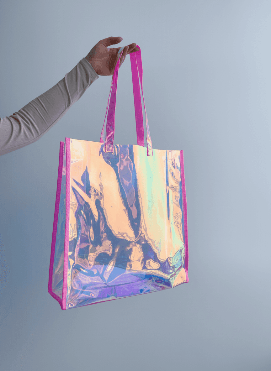 Рожевий шопер із ПВХ і силікону, довгі ручки для покупок