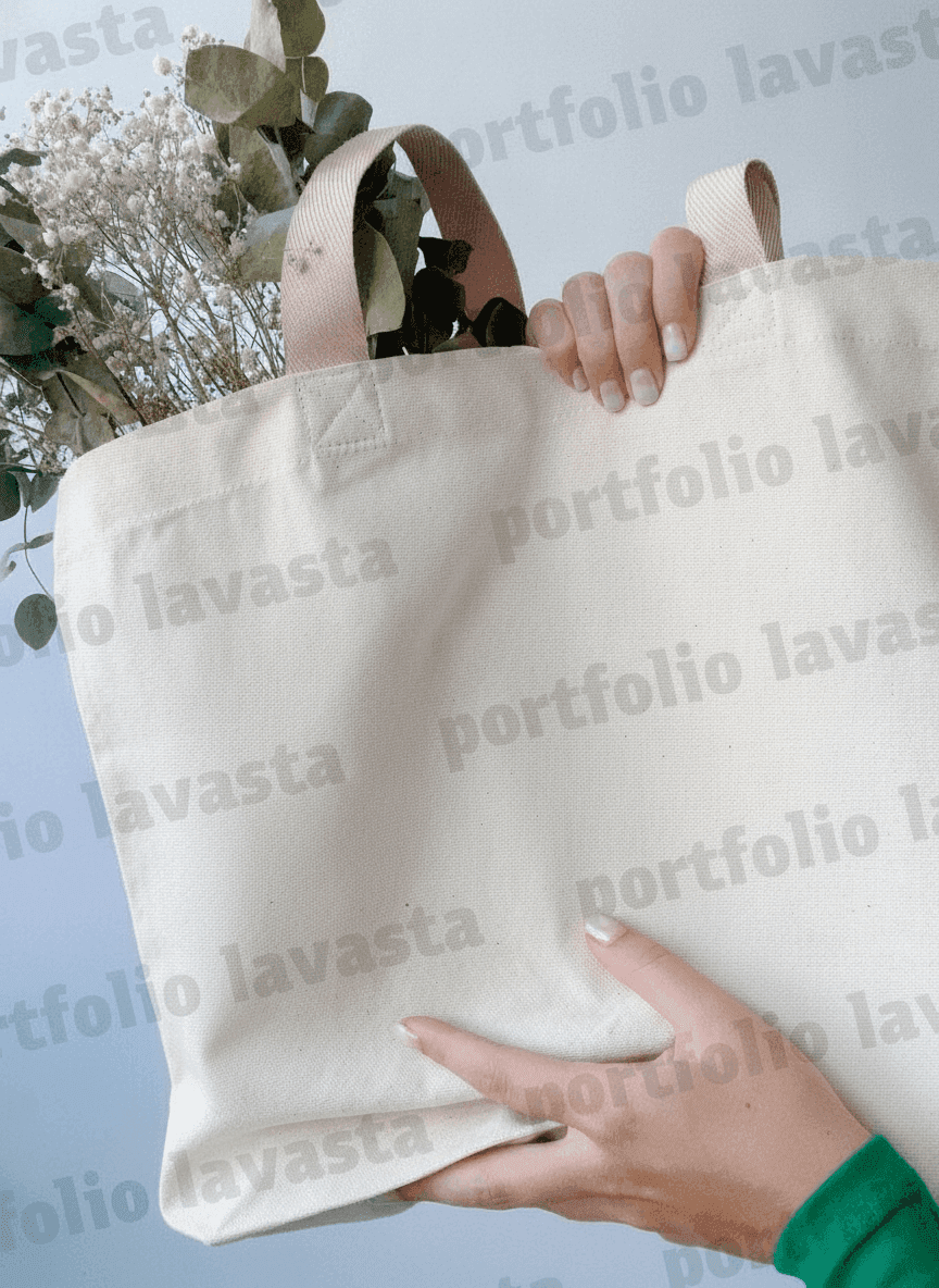 Wide Natural Calico Beach Tote with Base