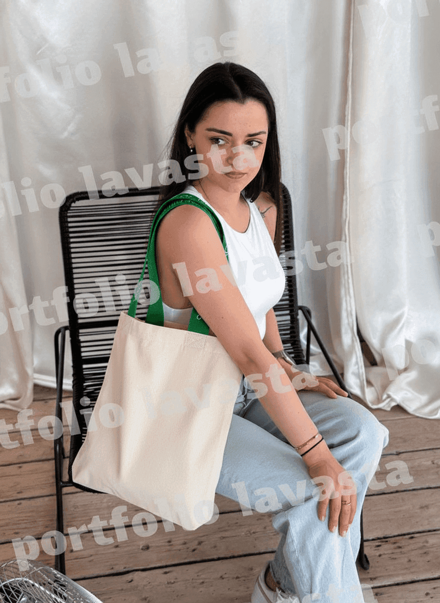 Reusable natural fabric tote bag with pocket