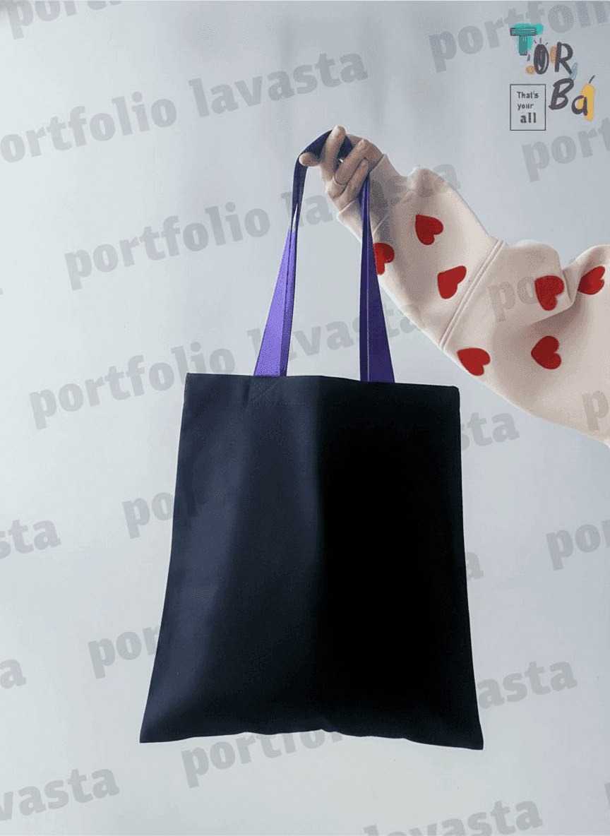 Sturdy Black Grocery Tote with Colorful Straps