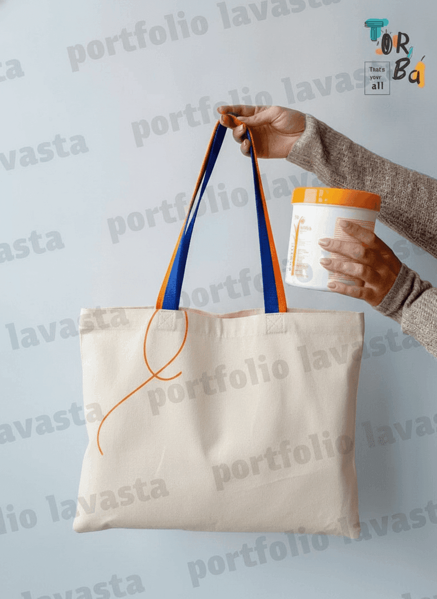 Sturdy Cotton Tote Bag with Colorful Handles