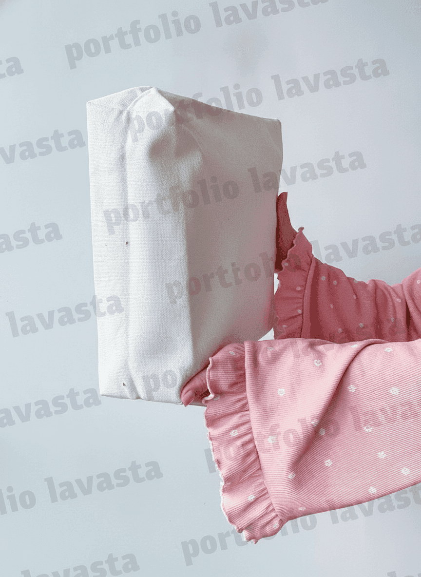 Light Beige Eco Tote Bag with Black Handles & Pocket