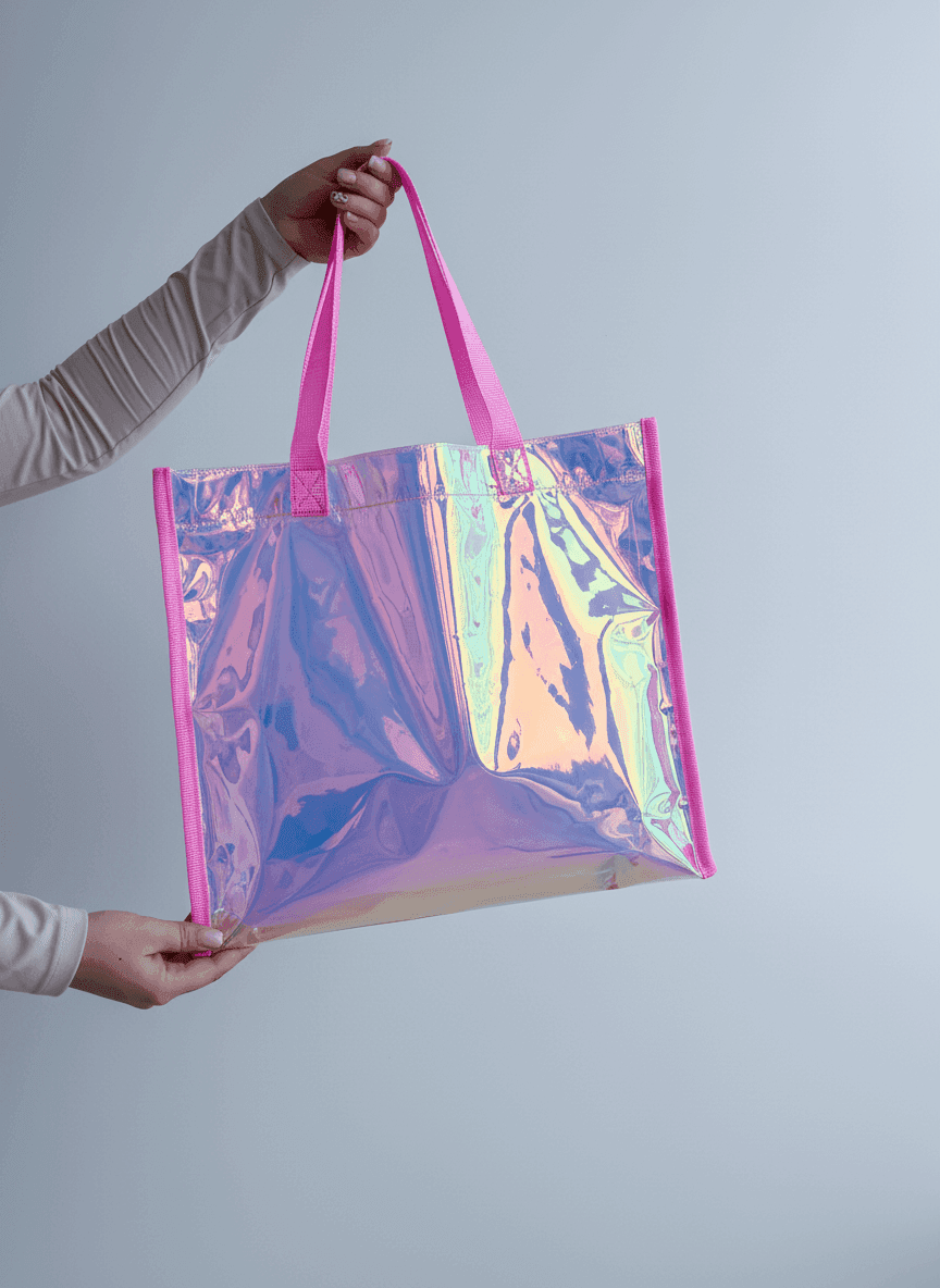 Рожевий шопер із ПВХ і силікону, довгі ручки для покупок