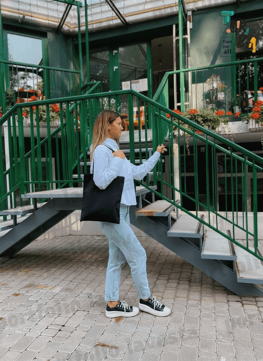 Black Lined Heavyweight Cotton Tote Bag