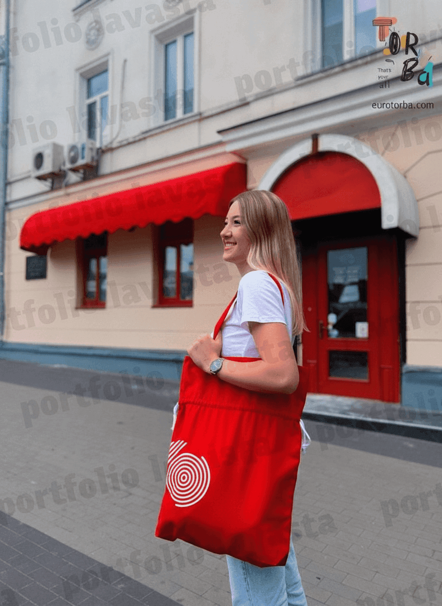 Long Red Twill Tote Bag