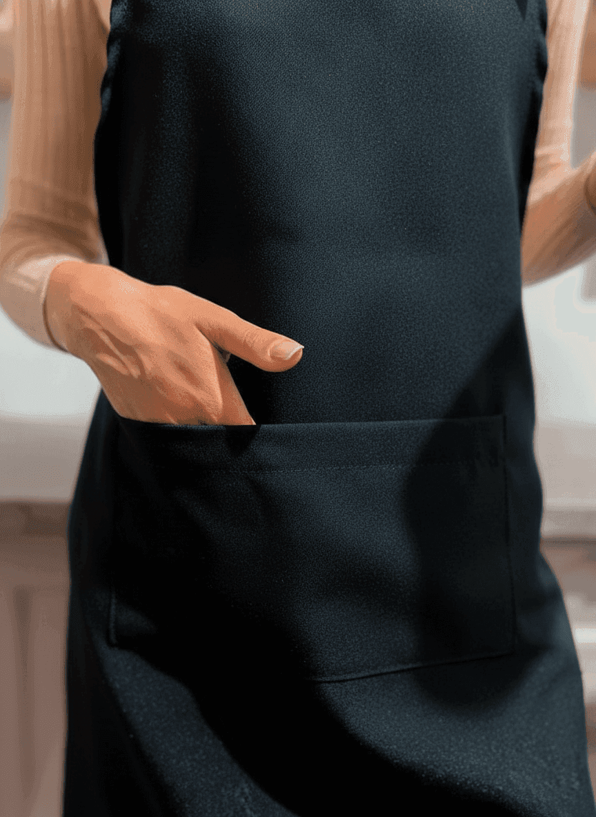 Black Gabardine Apron with Palyanytsia Print