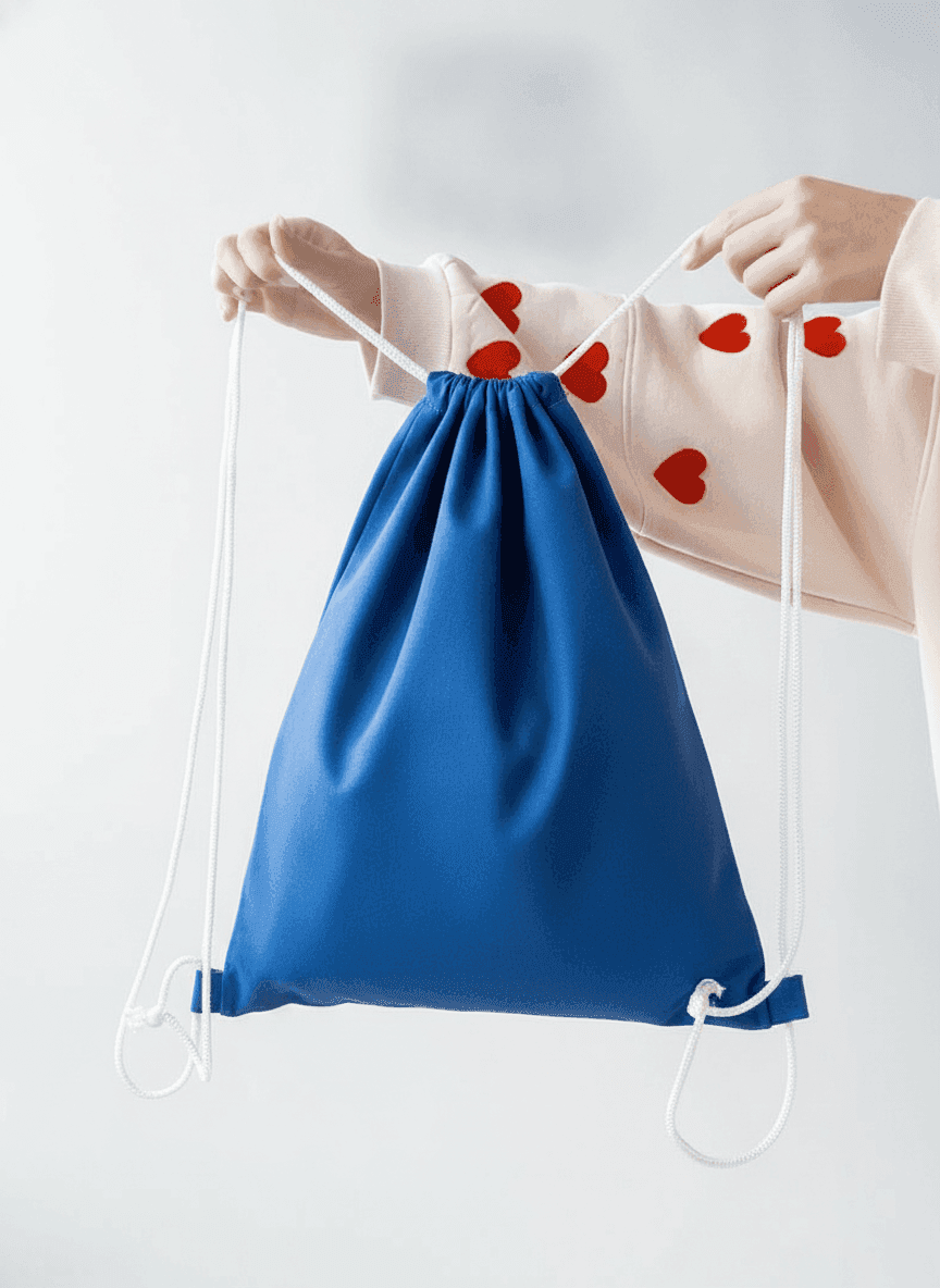 Blue Twill Drawstring Backpack