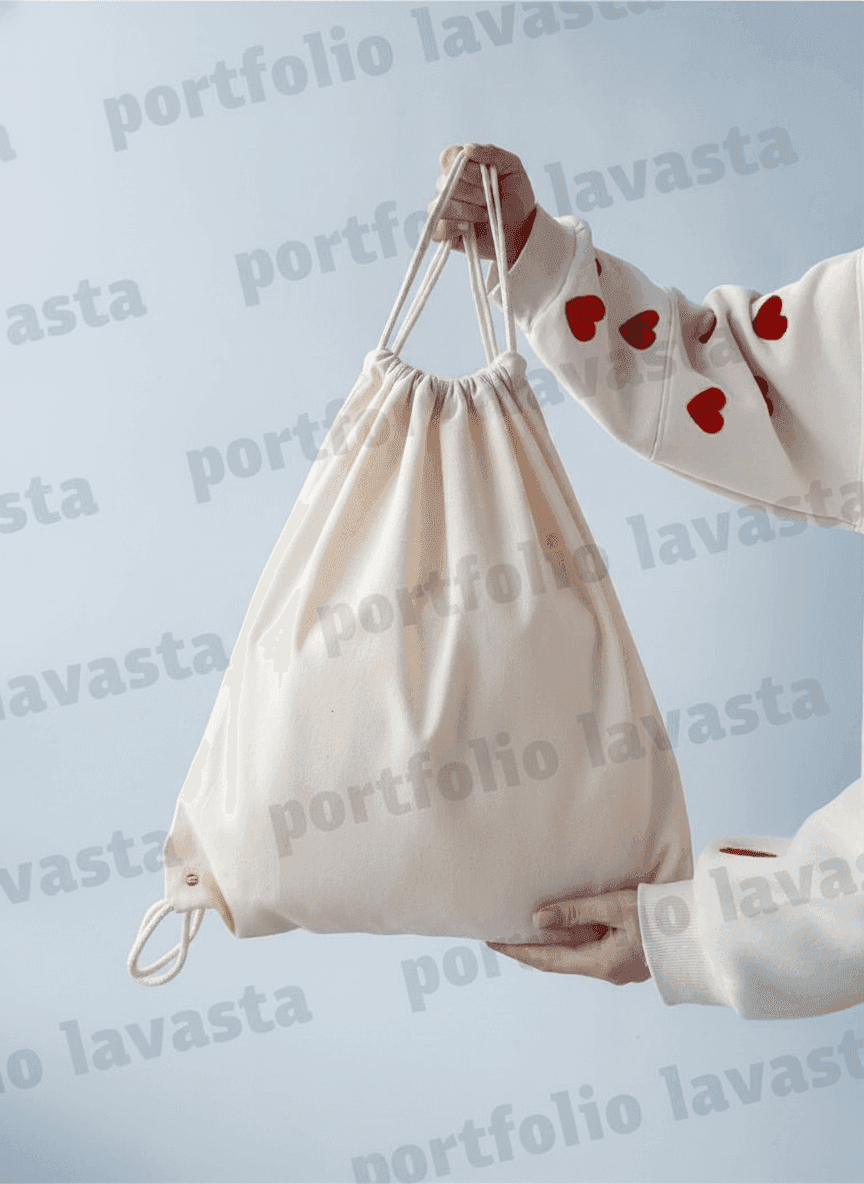 Light Beige Drawstring Backpack with Bright Handle