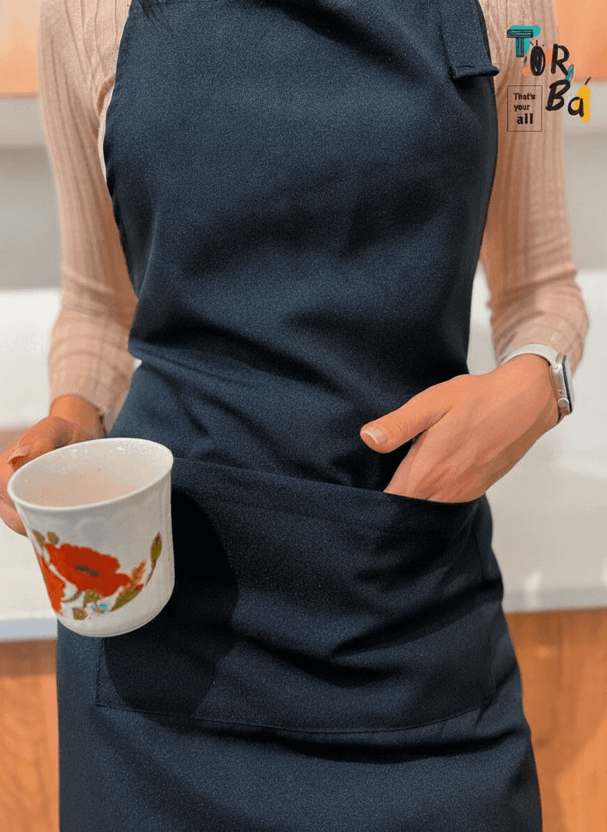 Black Gabardine Apron with Kalyna Print