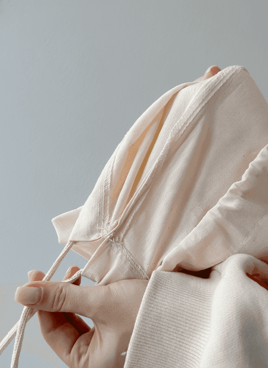Light Beige Cotton Drawstring Pouch