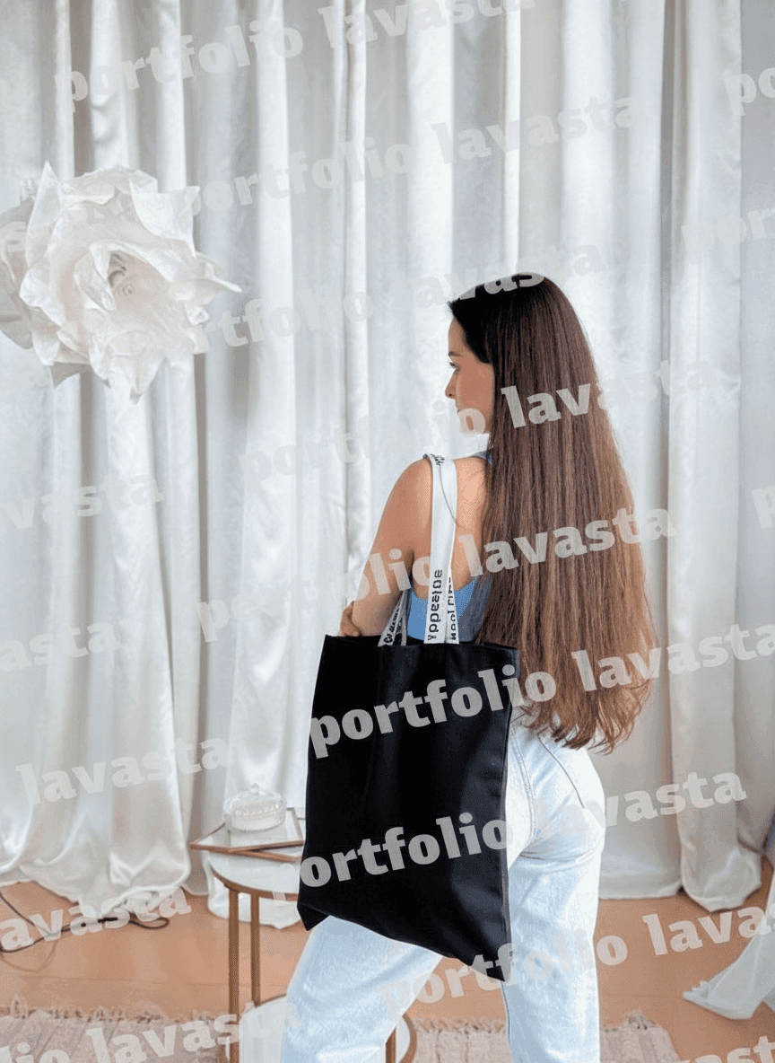 Black Eco Tote Bag with Long Gray Handles