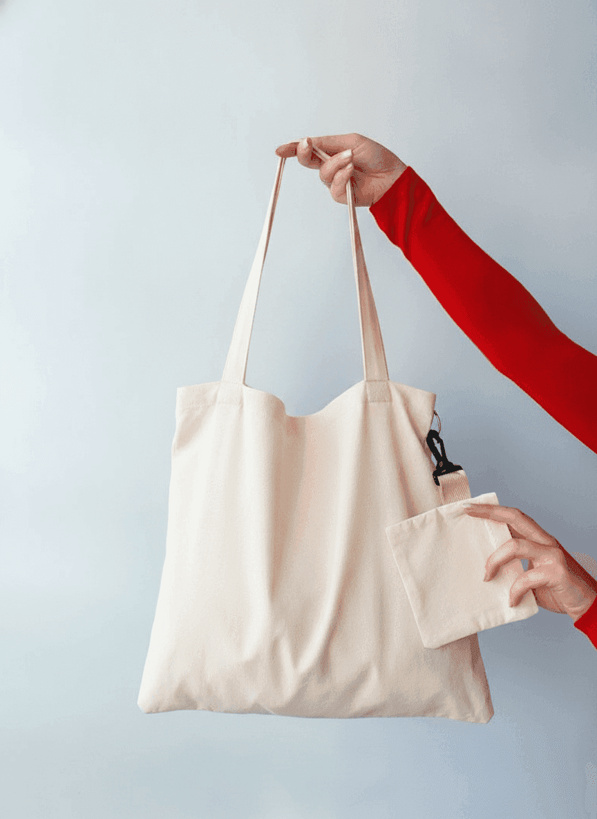 Tote Bag with Built-In Handles & Carabiner Pocket