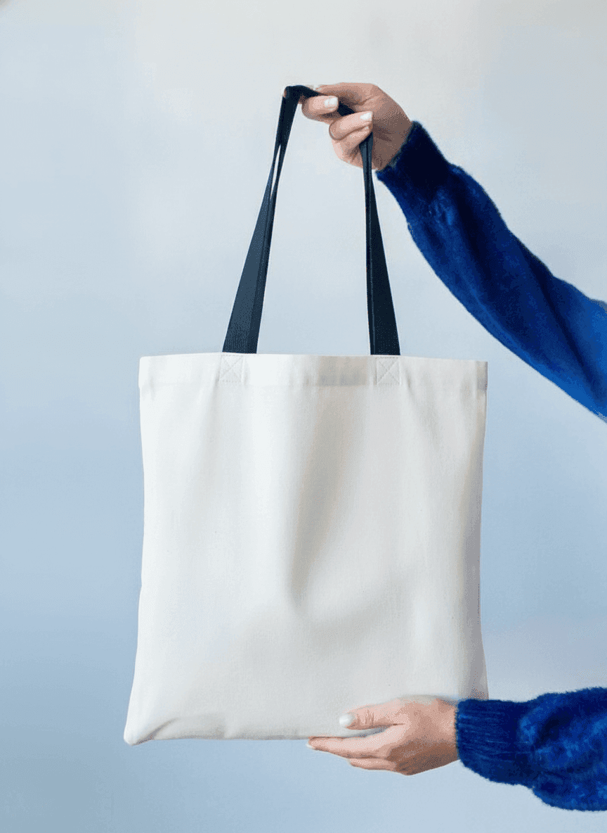 Heavy Cotton Tote Bag White with Black Handles
