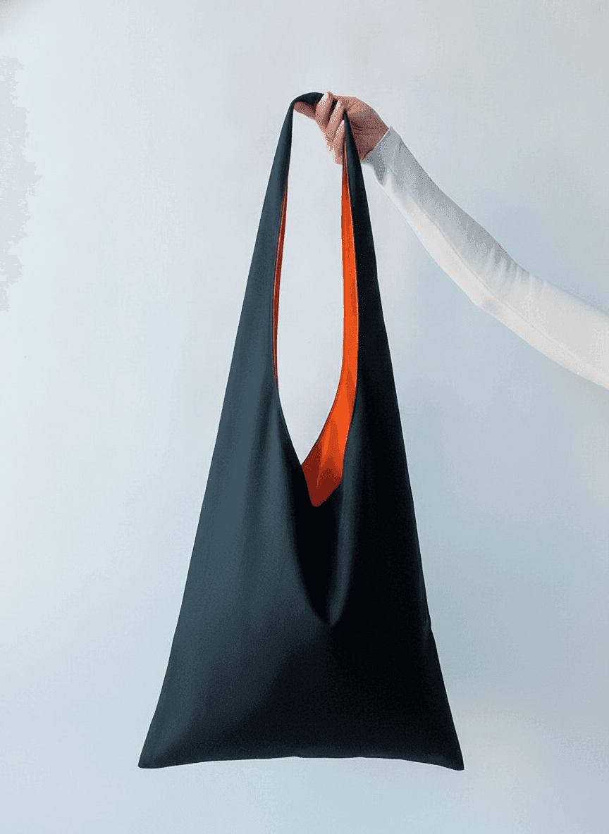 Black Canvas Tote with Orange Lining