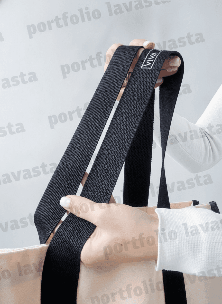 Square Fabric Tote Bag with Black Straps
