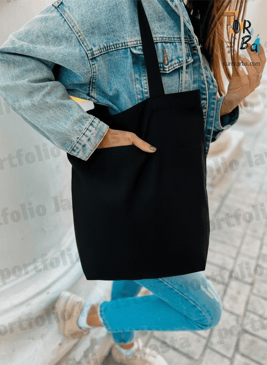 Heavy Cotton Tote with Blue Pocket & Bottom