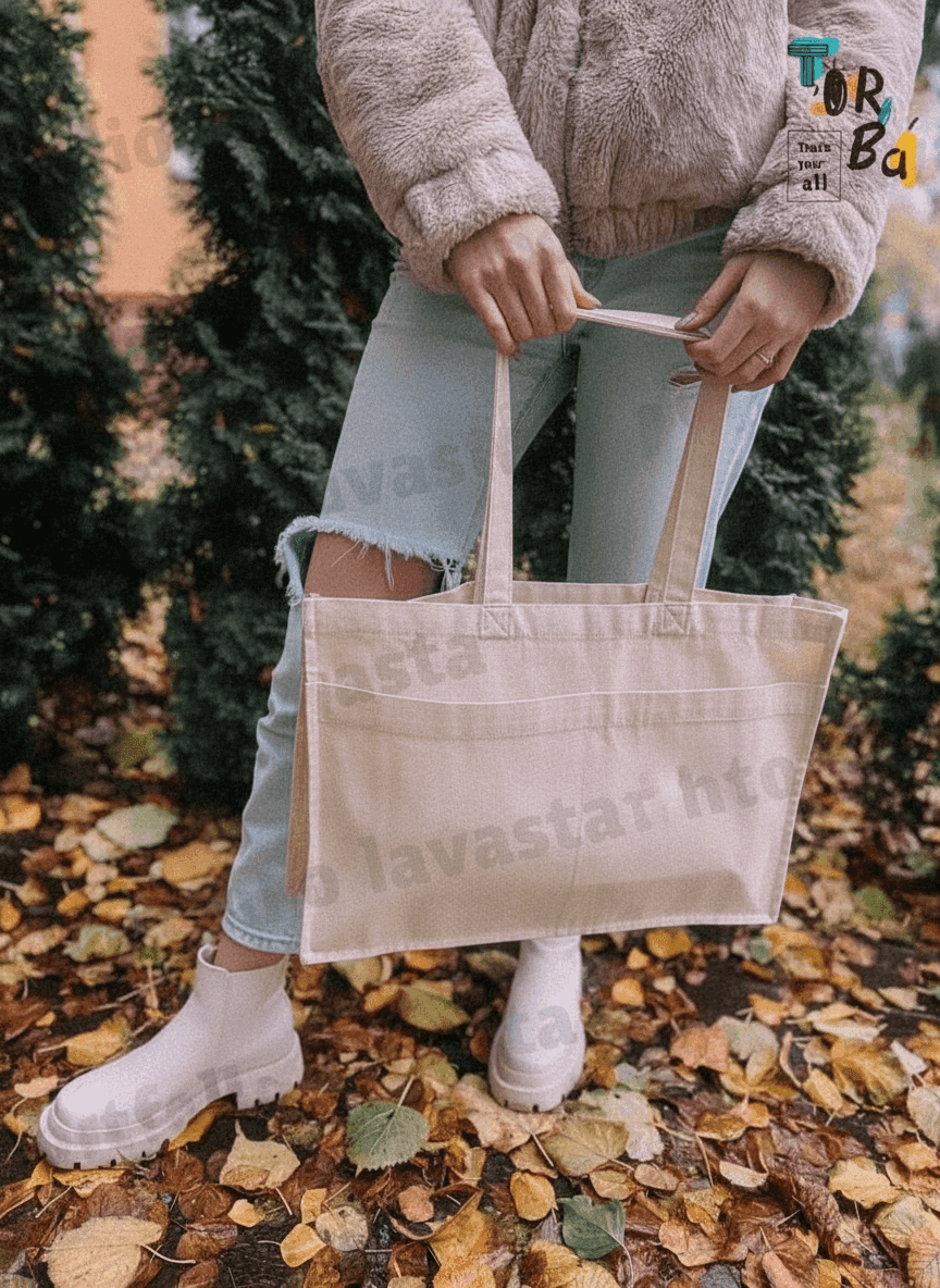 Spacious Heavy Cotton Tote Bag with Pockets