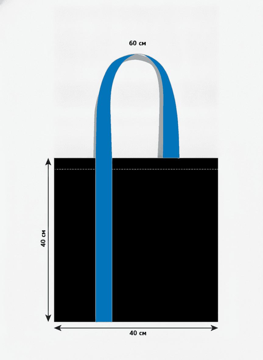 Black heavyweight cotton tote bag with blue handles