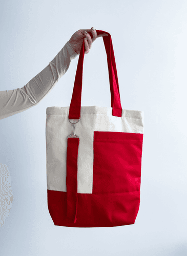 Шопер з бавовняної саржі з червоними наплічними ручками