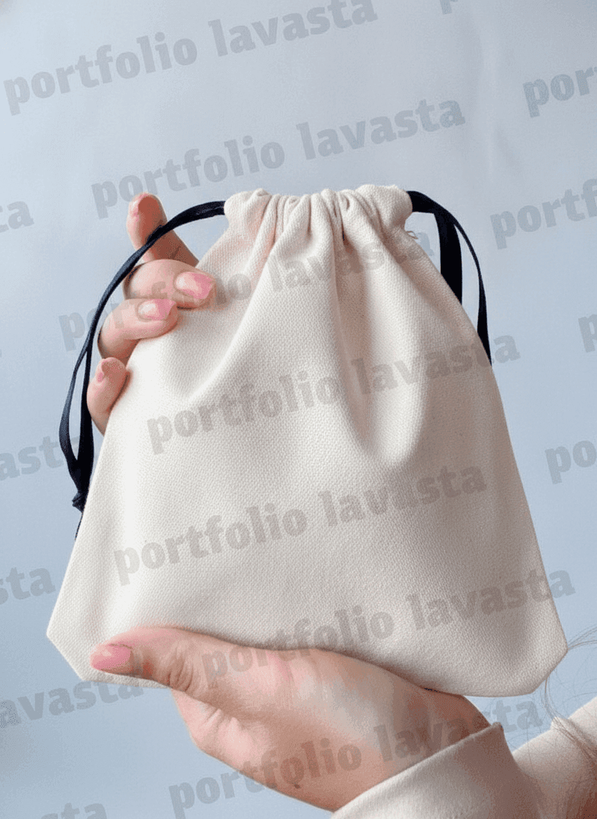 Small Twill Pouch with Dual Drawstrings