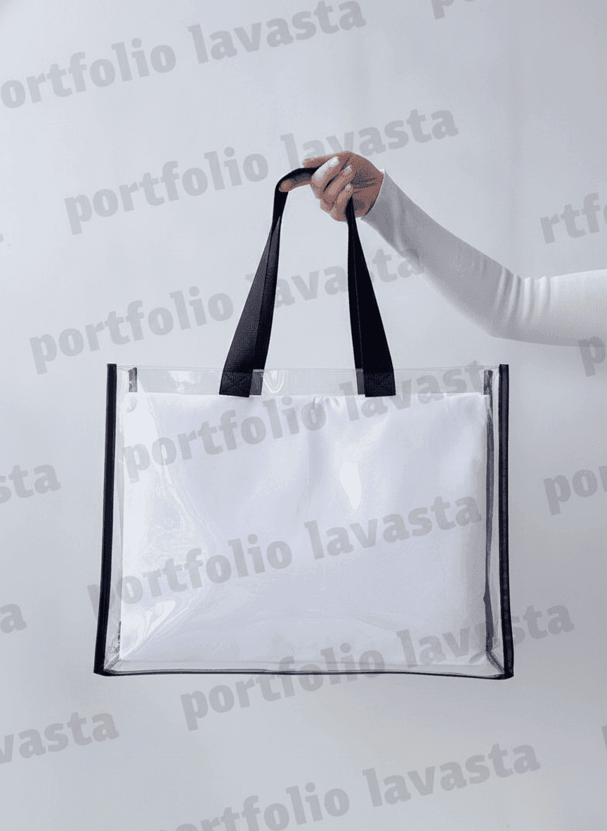 Clear Silicone Tote Bag with Black Handles & White Pouch