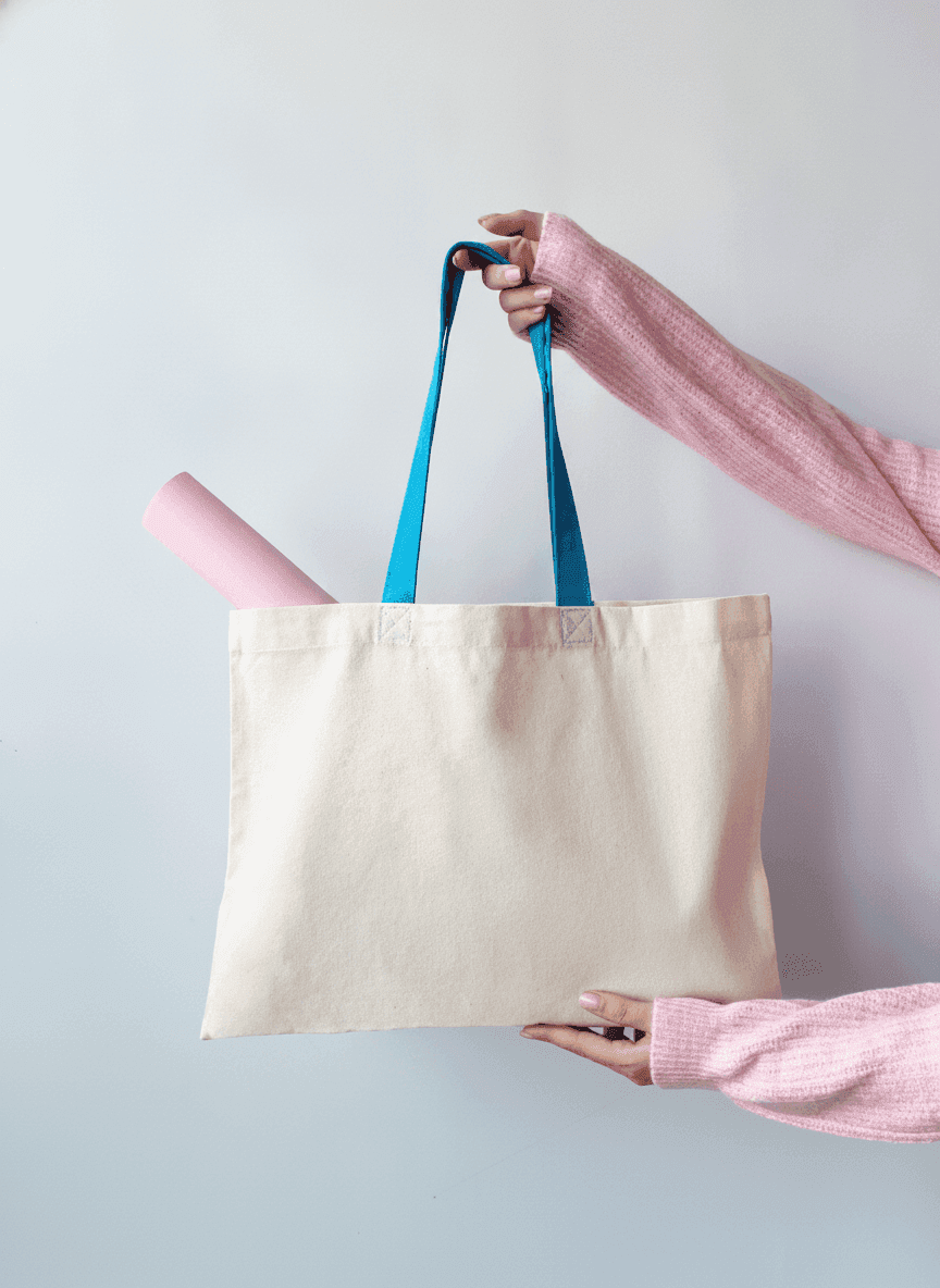 Midweight Tote Bag with Blue Handles