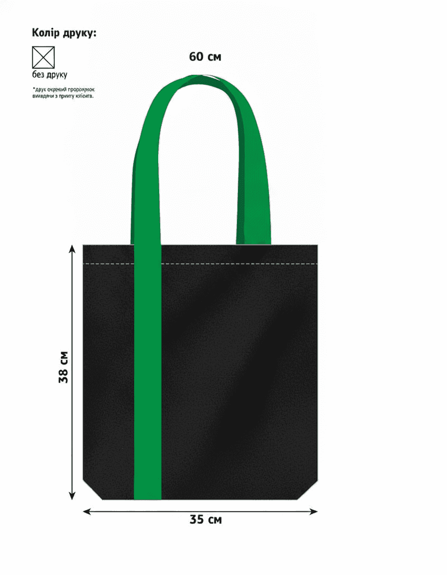 Black cotton twill tote with green handles
