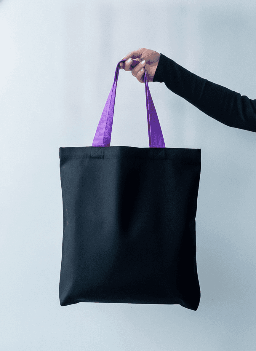 Sturdy Cotton Tote with Purple Sewn Handles