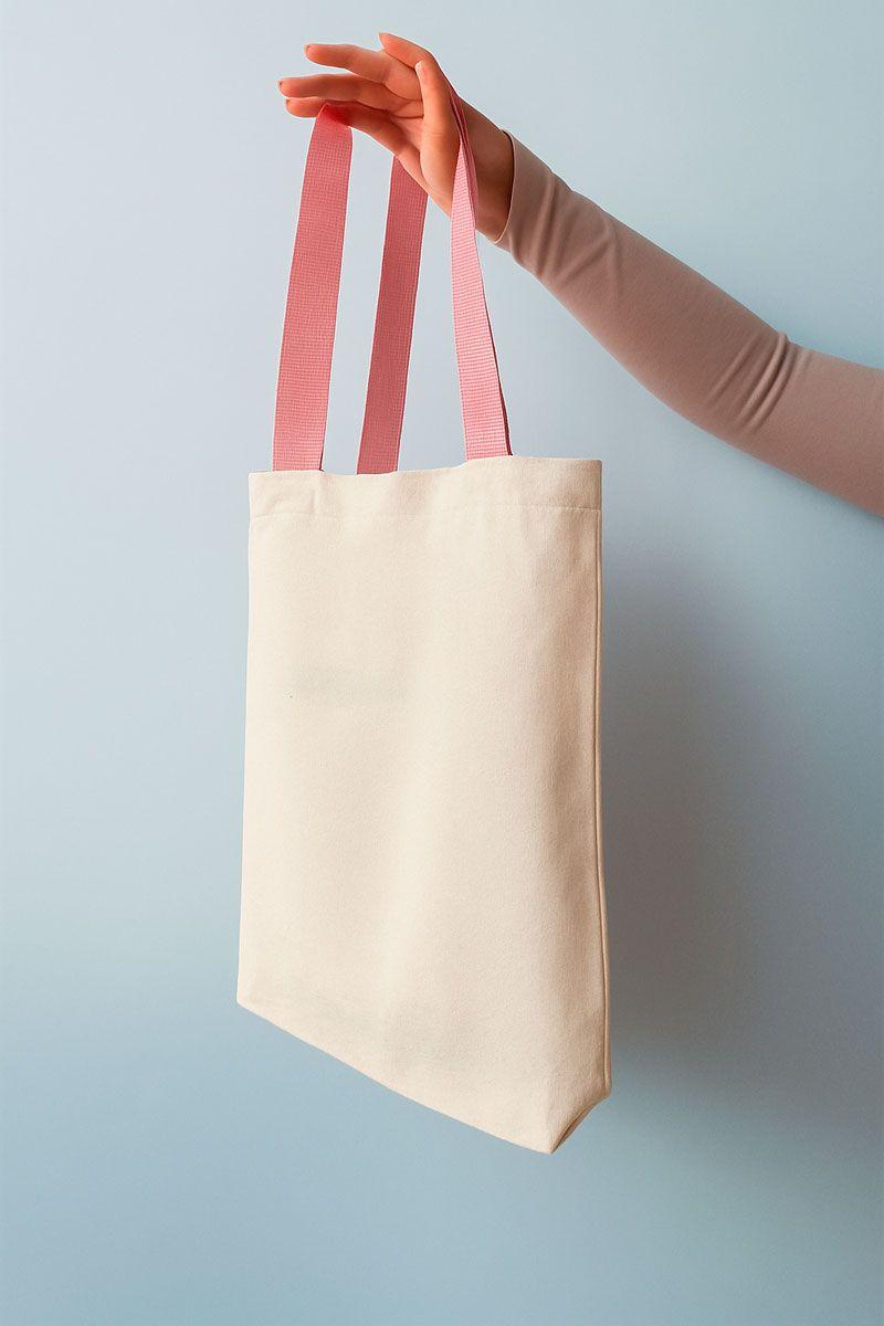 Екосумка з двонитки з рожевими ручками та кишенею — стильна бавовняна шопер-сумка для покупок і щоденного використання без друку, розмір: 38см х 42смх 7см