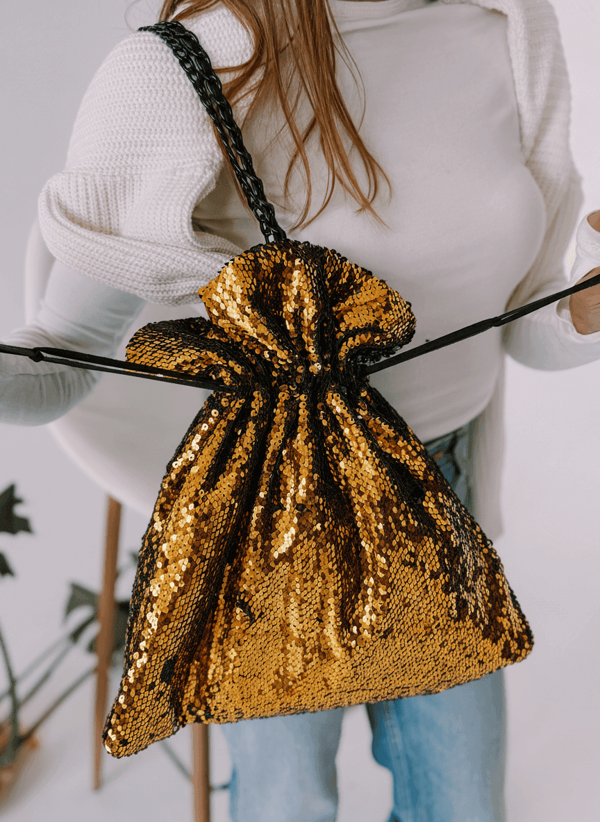 Мішечок із паєточної тканини для вечірок з шнуром