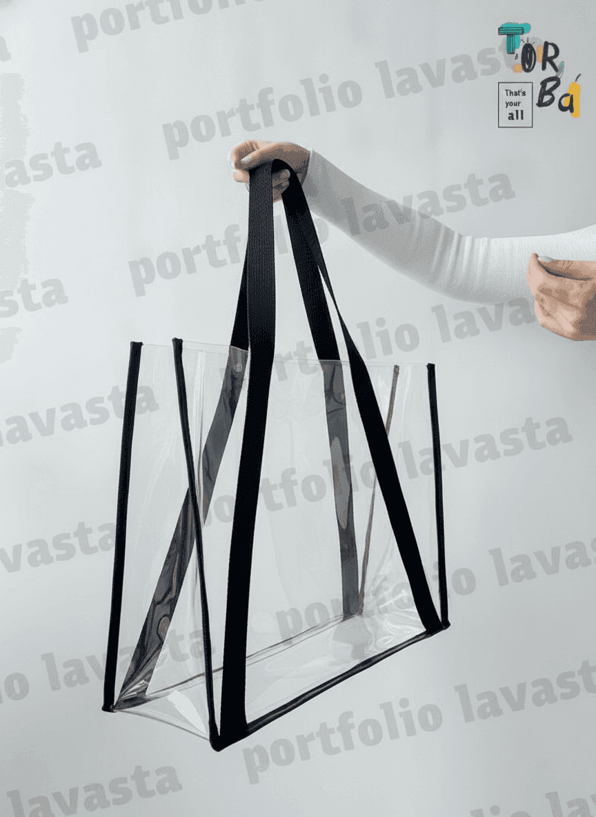 Clear Silicone Tote Bag with Black Handles & White Pouch