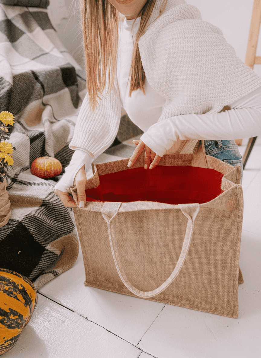 Jute & Laminated Burlap Tote with Rope Handles