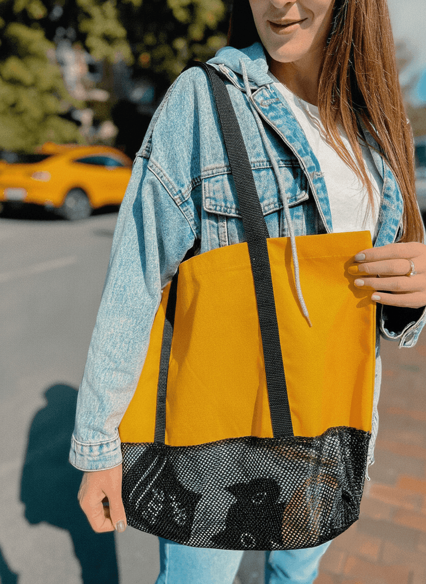Mesh & Canvas Tote Bag with Sturdy Bottom