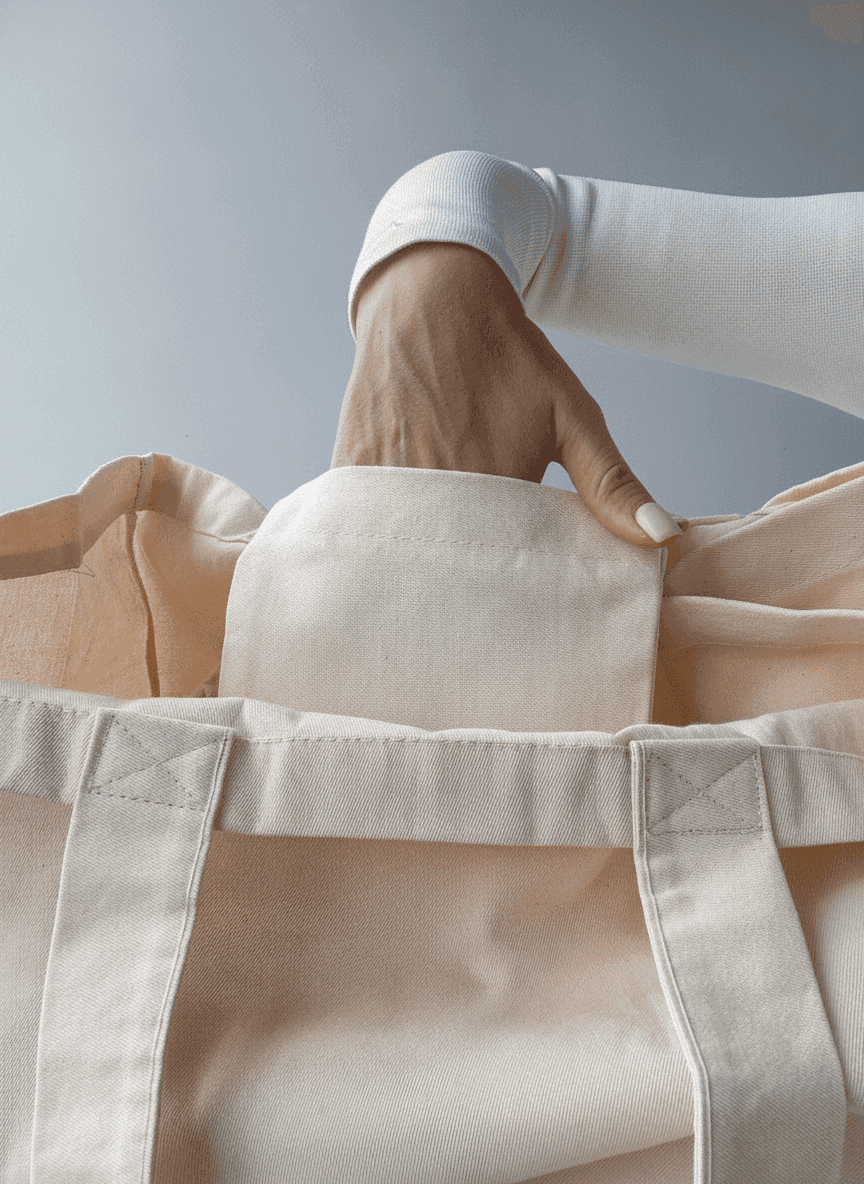 Beige Twill Shopper Tote