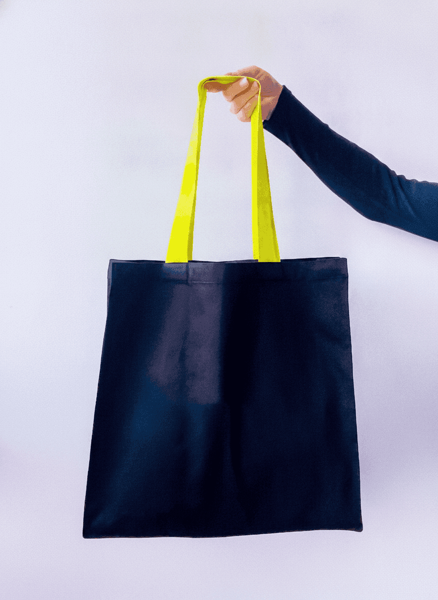 Roomy Cotton Tote Bag with Yellow Handles
