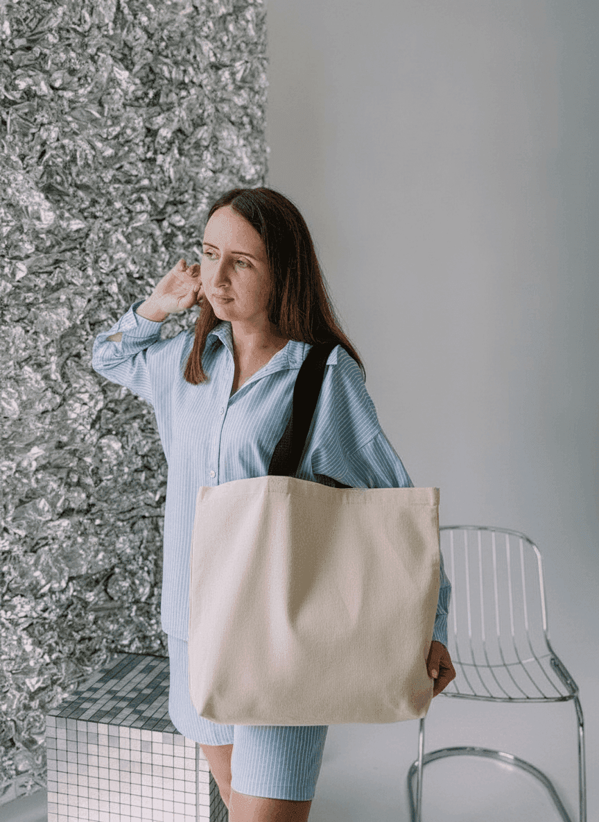Gusseted Eco Tote Bag, Double-Layer with Key Carabiner